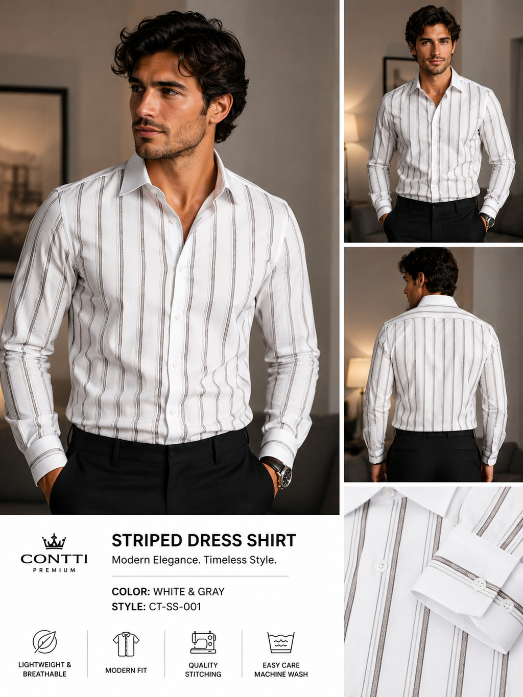 Contti Premium Men's Long Sleeve Dress Shirt | Modern Fit