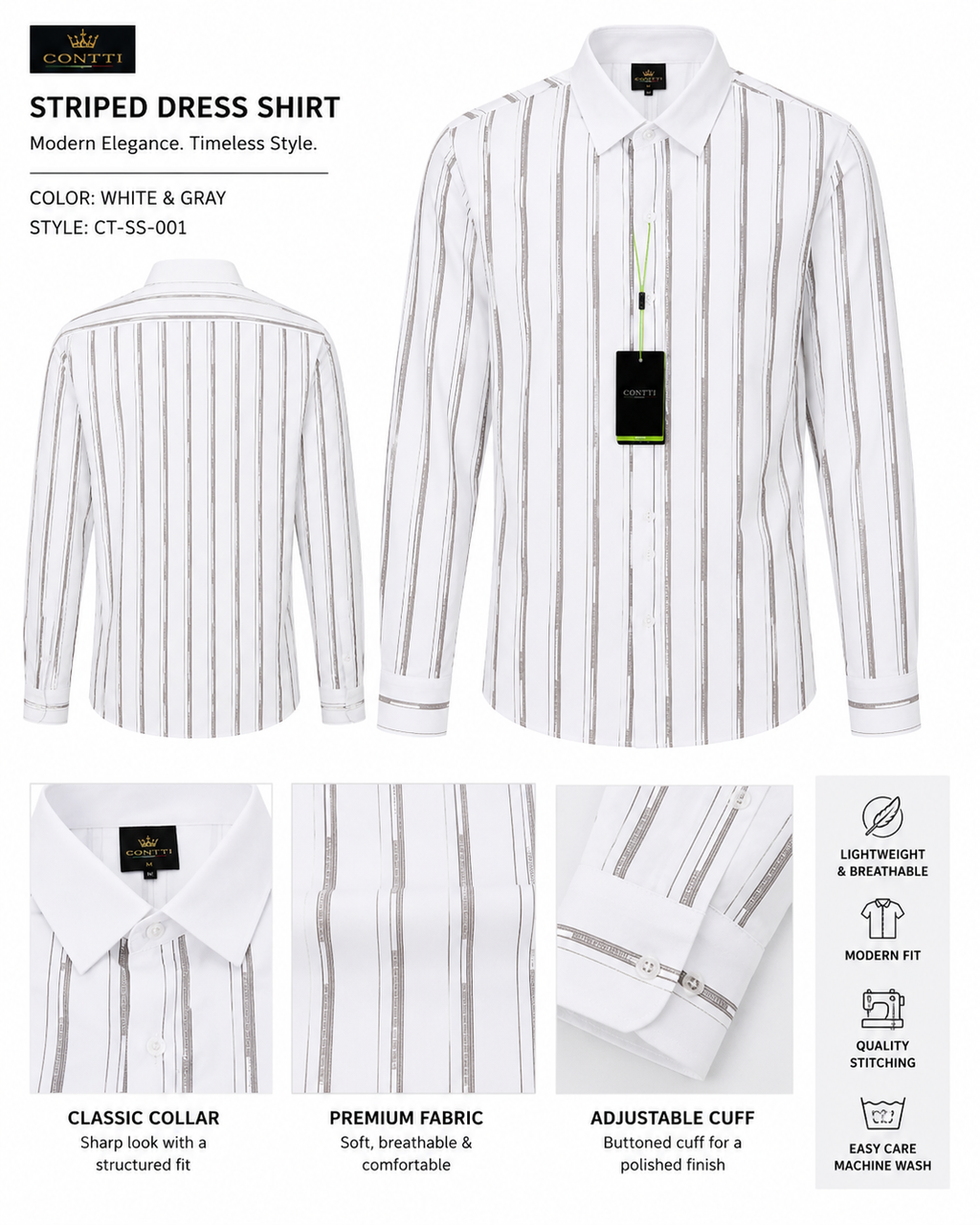Contti Premium Men's Long Sleeve Dress Shirt | Modern Fit