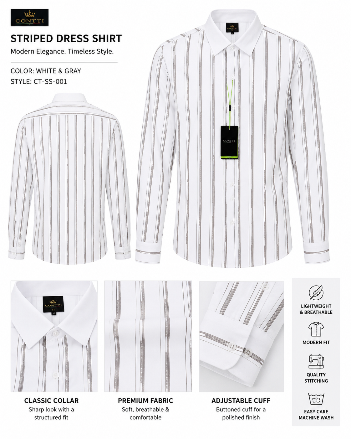 Contti Premium Men's Long Sleeve Dress Shirt | Modern Fit