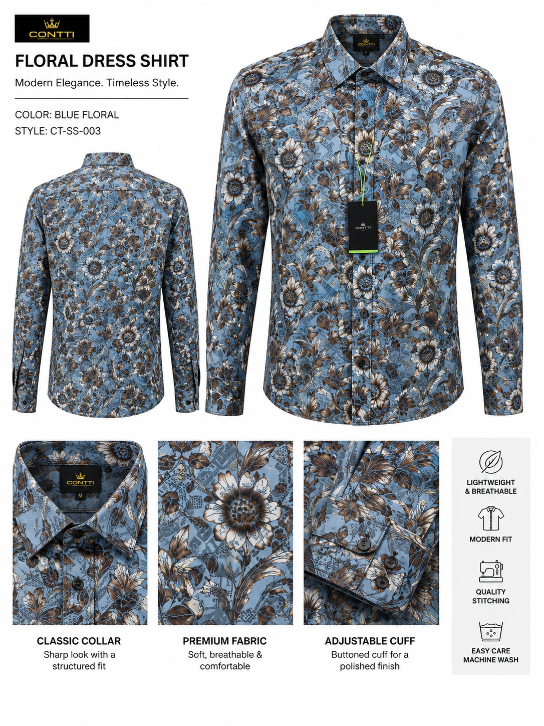 Contti Premium Men's Long Sleeve Dress Shirt | Modern Fit