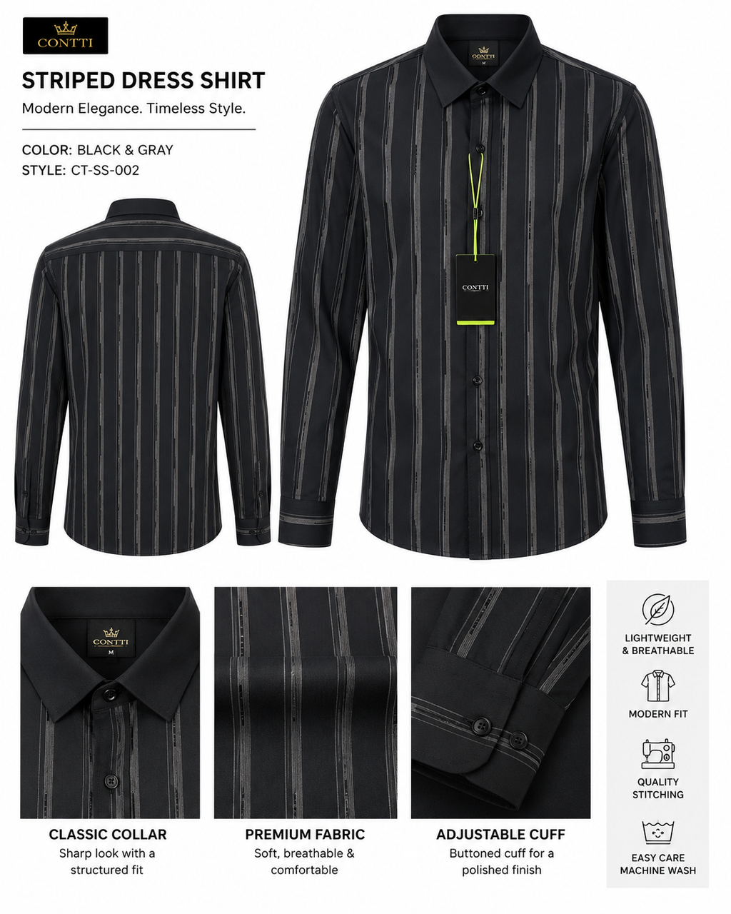 Contti Premium Men's Long Sleeve Dress Shirt | Modern Fit