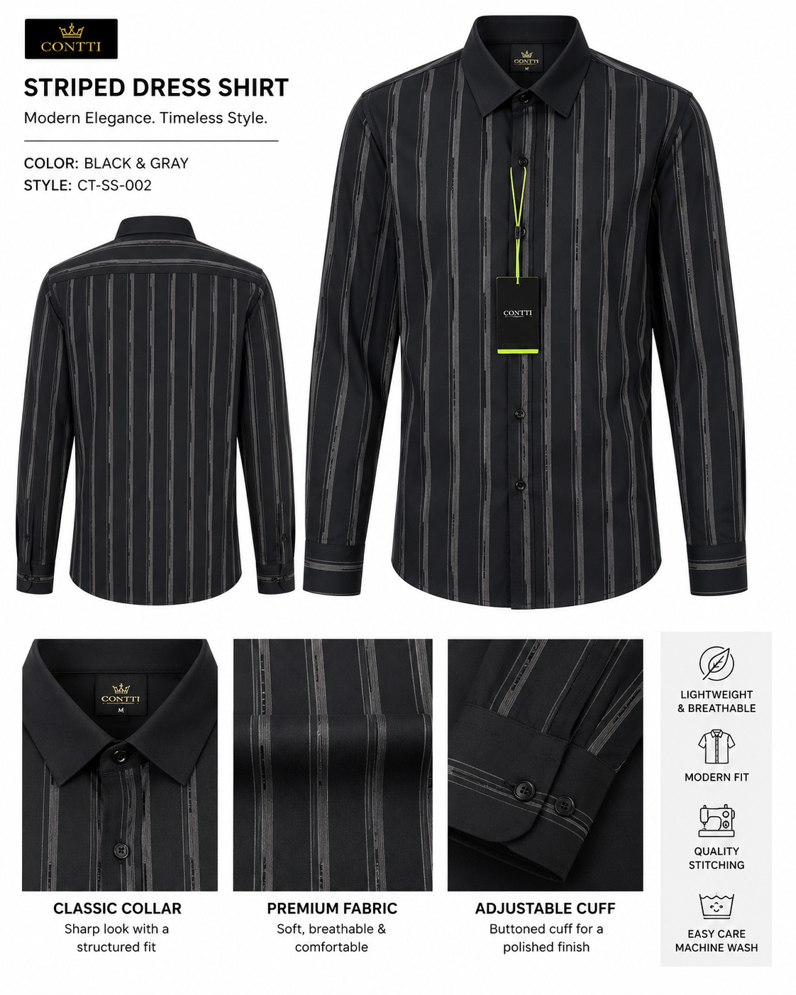 Contti Premium Men's Long Sleeve Dress Shirt | Modern Fit