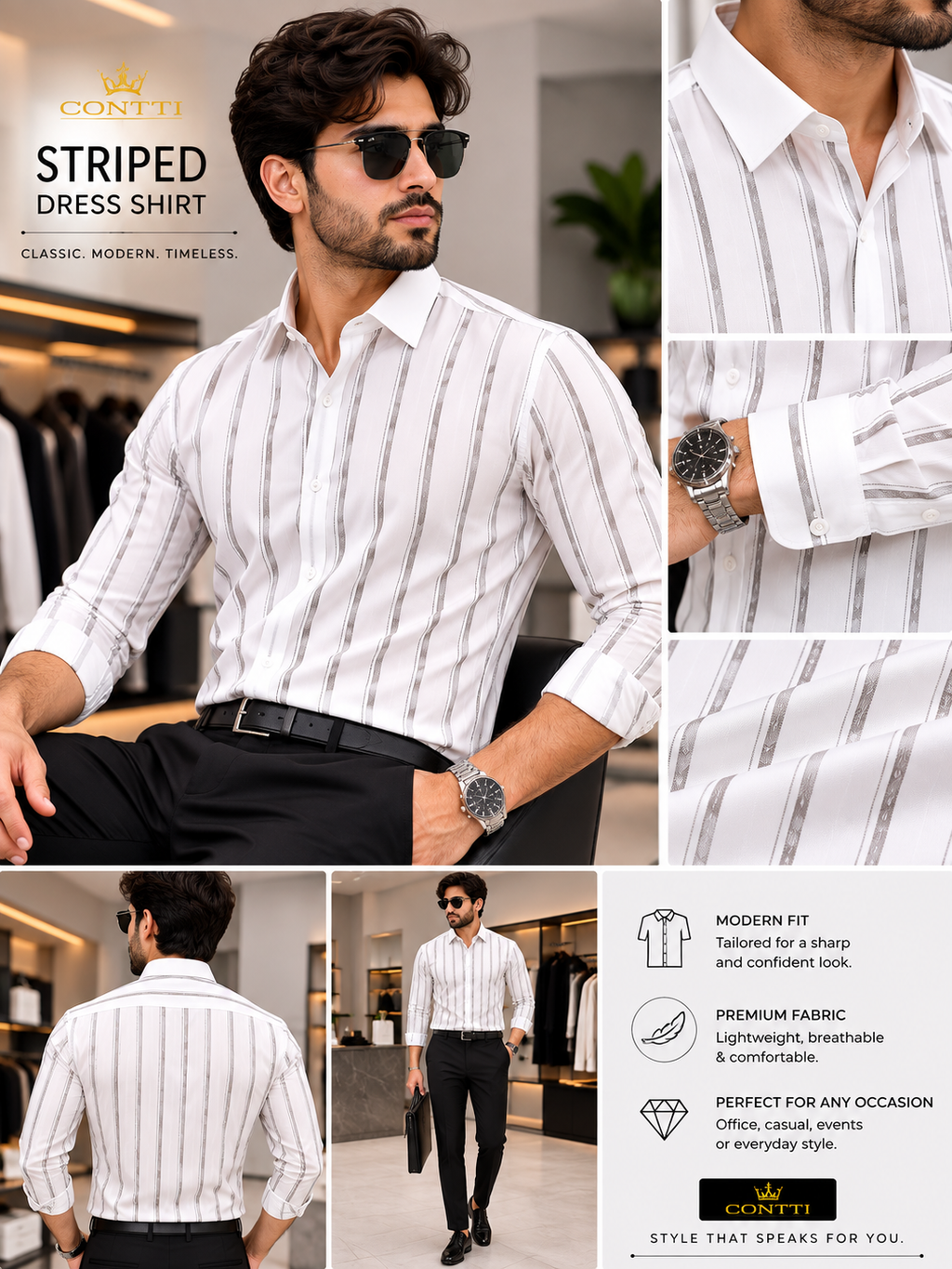 Contti Premium Men's Long Sleeve Dress Shirt | Modern Fit