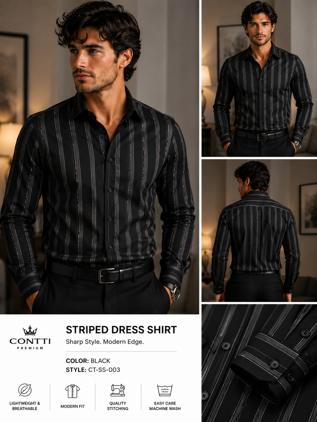 Contti Premium Men's Long Sleeve Dress Shirt | Modern Fit