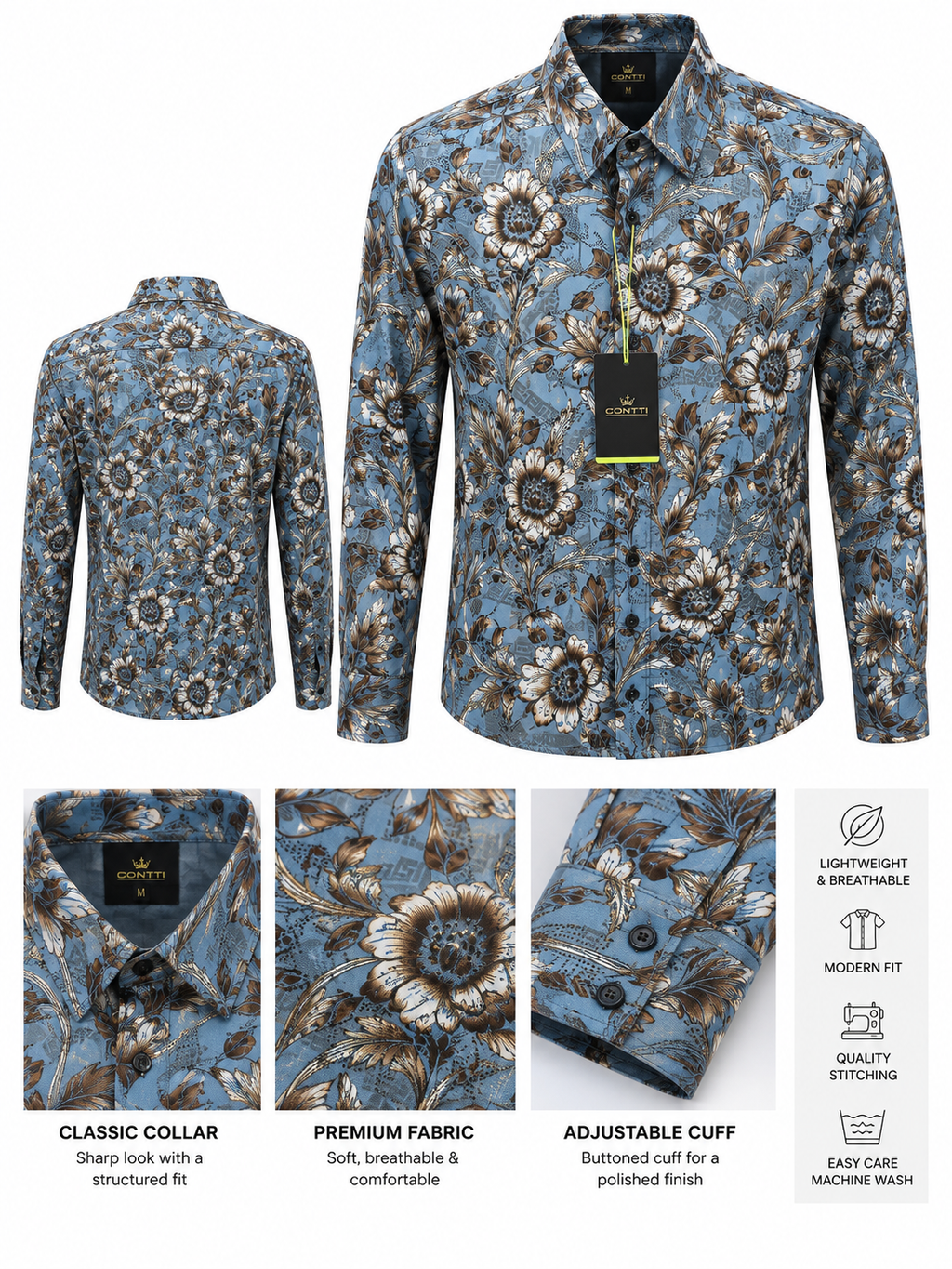 Contti Premium Men's Long Sleeve Dress Shirt | Modern Fit