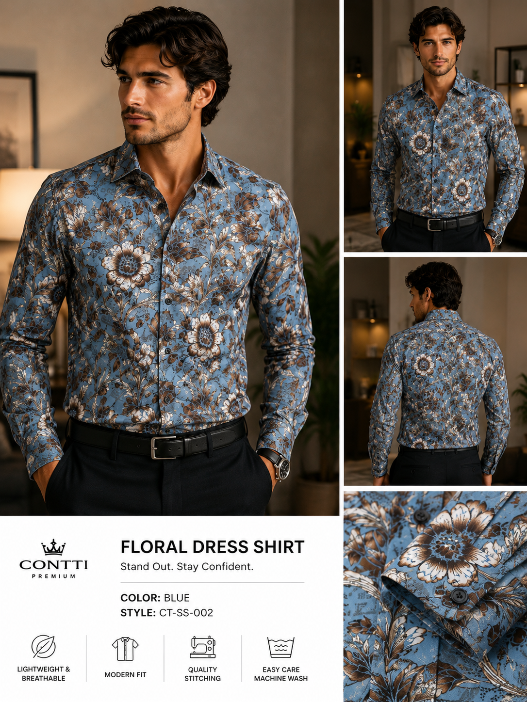 Contti Premium Men's Long Sleeve Dress Shirt | Modern Fit